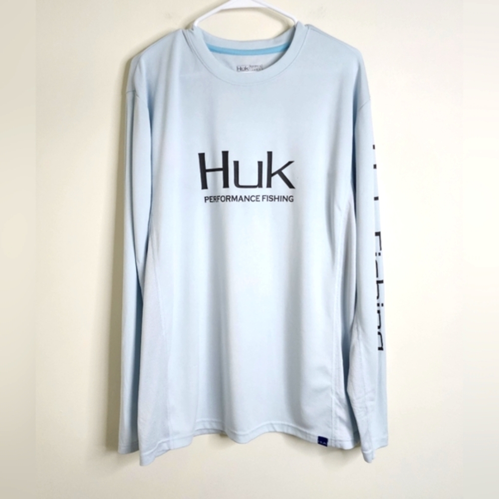 Huk Men's Drift Longsleeve Performance Sky Blue Fishing Tee XL Summer Casual